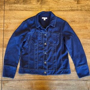 Coldwater Creek Navy Blue Denim Jacket with white top stitching
